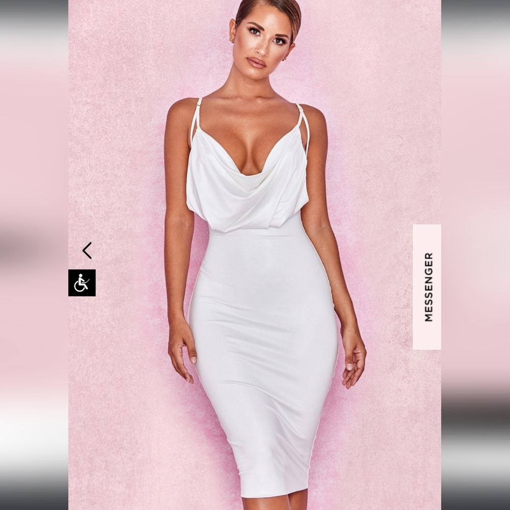 House Of CB Samara White Cowl Front Draped Jersey Dress